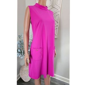 Katherine Way Sag Harbor Pink Sleeveless Mock Neck Sheath Shift Plus Size Dress